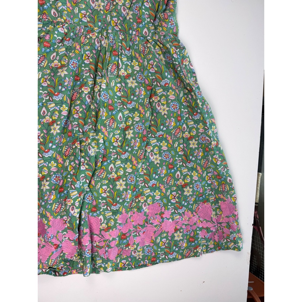Boden Green Floral Summer Sleeveless Midi Dress Pink Embroidered Hem Womens 10 - Picture 12 of 12